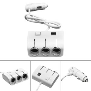 3 Way Car Cigarette Lighter Socket Splitter with Dual USB