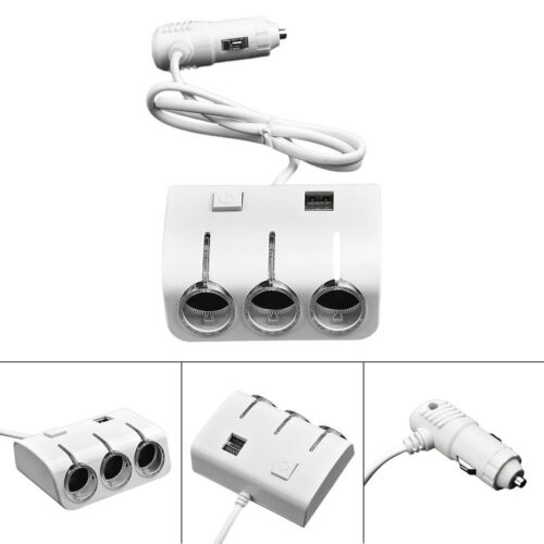 3 Way Car Cigarette Lighter Socket Splitter with Dual USB