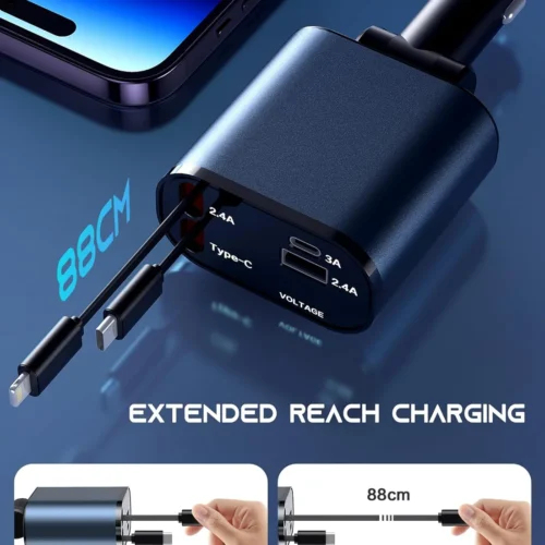 120W 4-In-1 Retractable Car Charger