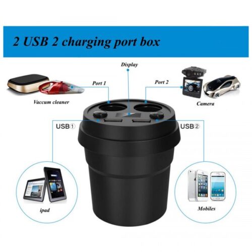 Dual Port Cup Holder Car Charger with USB & Digital Display